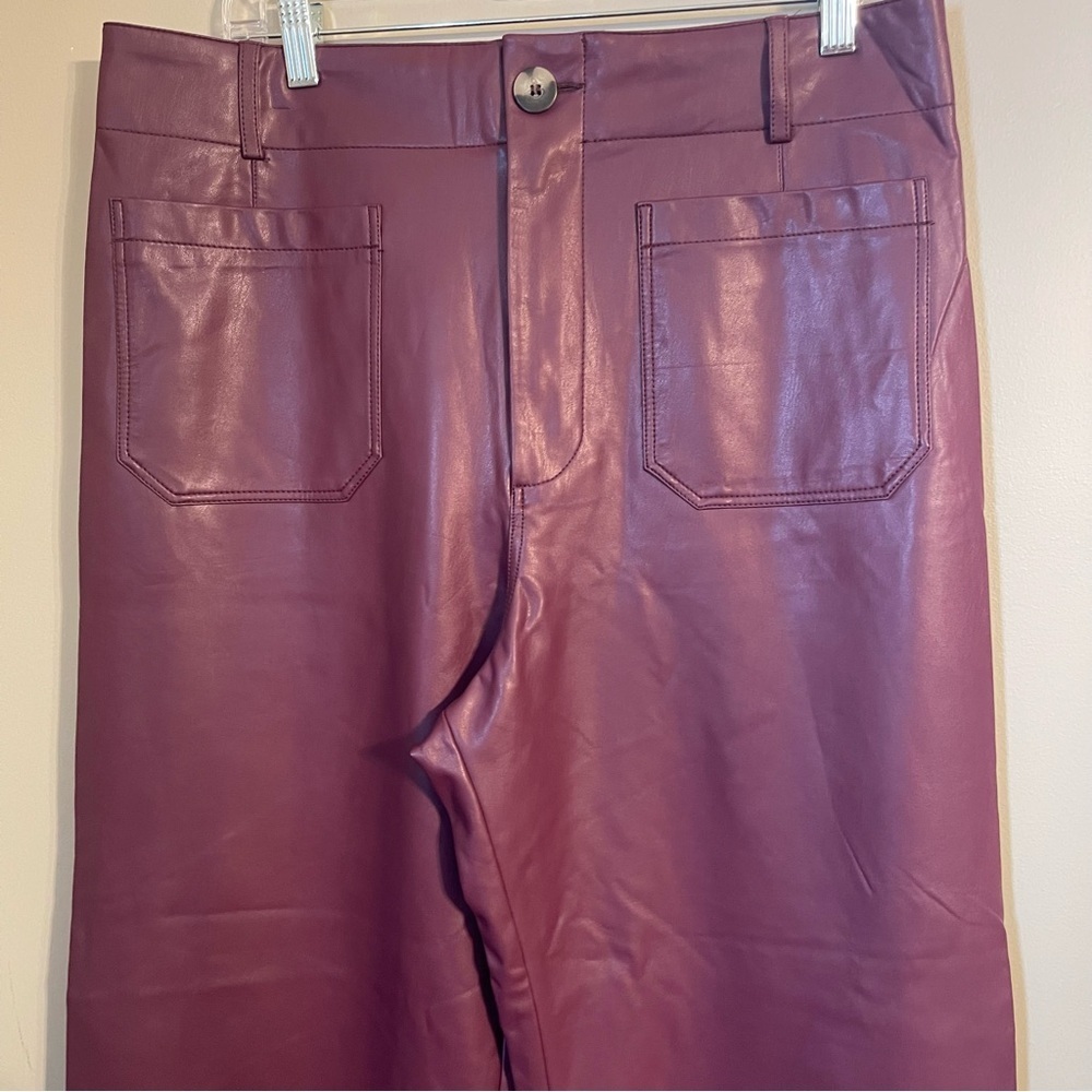 Anthropologie Maeve Collette Plum Vegan Leather Pants NWOT - Picture 3 of 7